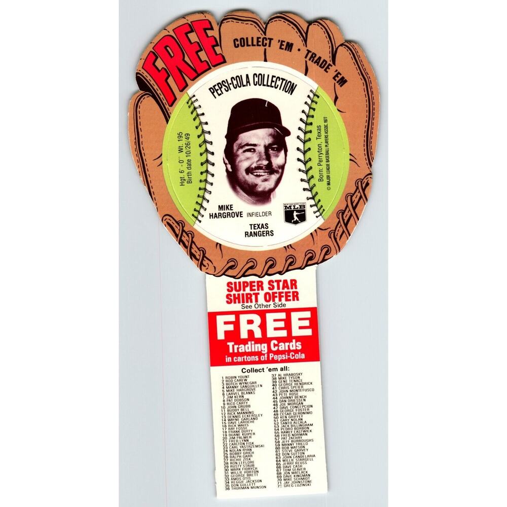 Pepsi Baseball Trading Card 1977 Mike Hargrove Texas Rangers MLB Trade Diecut